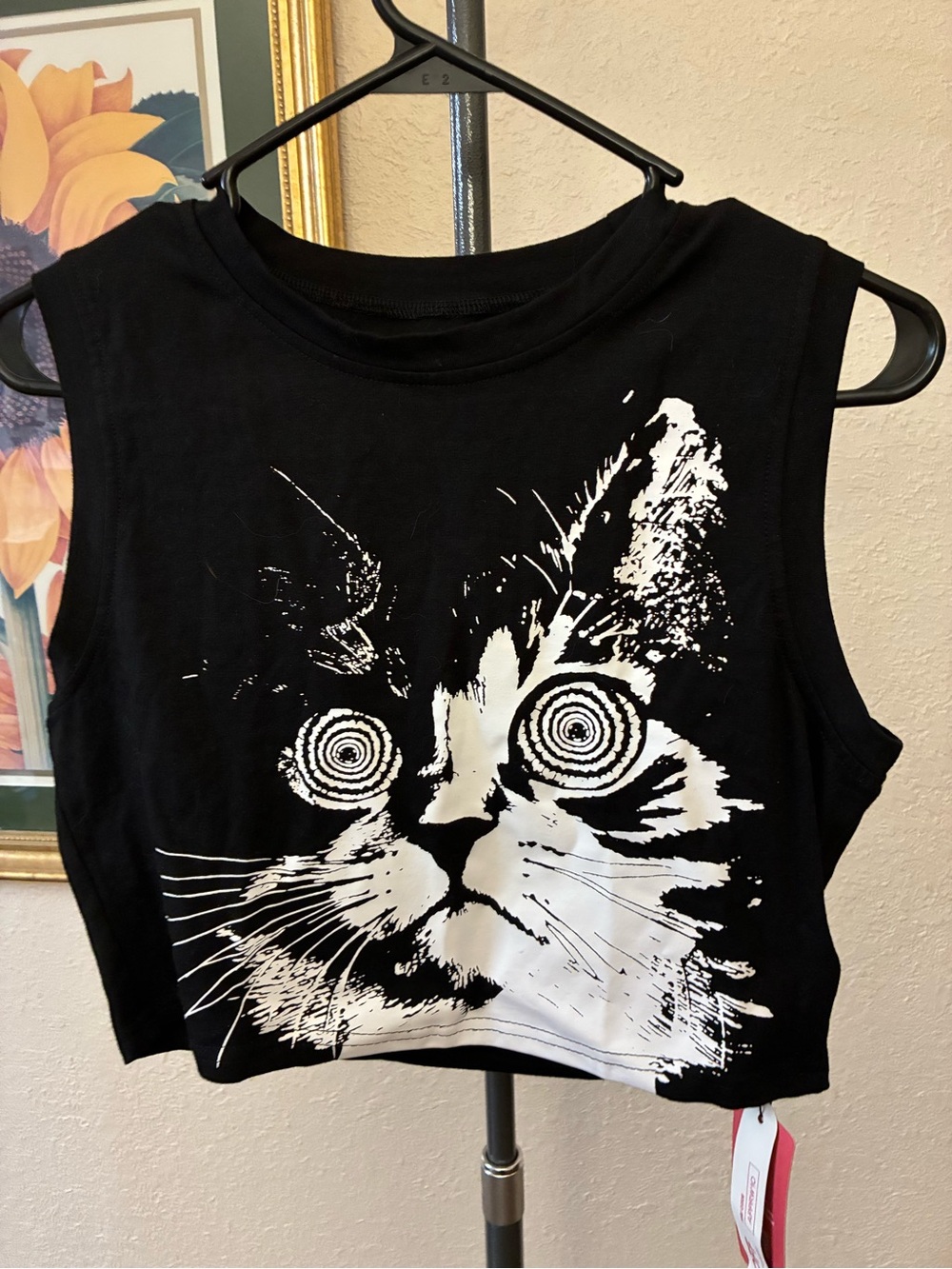 Romwe Black Cat Graphic Crop Tank Top